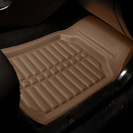 FH Group Automotive Floor Mats - PU Leather Floor Mats, Deep Dish Design, Floor Mats for Cars, Universal Fit Floor Mats Full Set, Floor Mats For Most Sedan, SUV, Truck Floor Mats Solid Beige