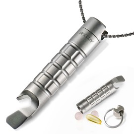 RXLUY Titanium Keychain Pill Holder Pry Bar, Waterproof Emergency Pill Fob Organizer Container Case, Portable Purse Pocket Prybar Box for Outdoors Camping Travel Gear Accessories