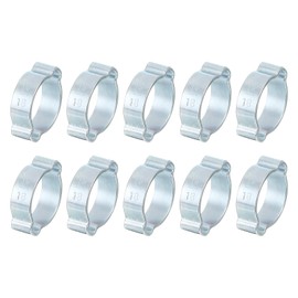 sourcing map 10Pcs Double Ear Hose Clamps, Adjustable 15-18mm(0.59"x0.71") Iron Zinc Plated Two-Ear Hose Clamp, O Clip Hose Clamps Fuel Line Clamps Hose Clamp, Double Ear O Clips