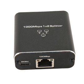 GOWENIC Divisor Ethernet de 1000 Mbps, Divisor Ethernet RJ45 de Aleación de Aluminio 1 en 2 Salidas, Adaptador Divisor de Red de Alta Velocidad con Luz Indicadora para PC, Enrutador