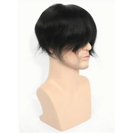 Tupé for hombre, tupé fino monofilamento, sistema de reemplazo de cabello humano, prótesis capilar, cabello negro natural.(6"X8")