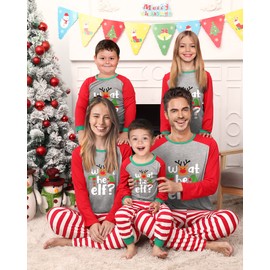 SUNNYBUY Family Christmas Pjs Matching Sets,Holiday Pajamas Xmas Jammies for Family or Couples, What The ELF, Men L