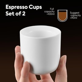 mzQADjyx A set of 2 matte white ceramic espresso cups, thickened cup walls, slanted mouth design, each with a capacity of 3 ounces, hand washable only