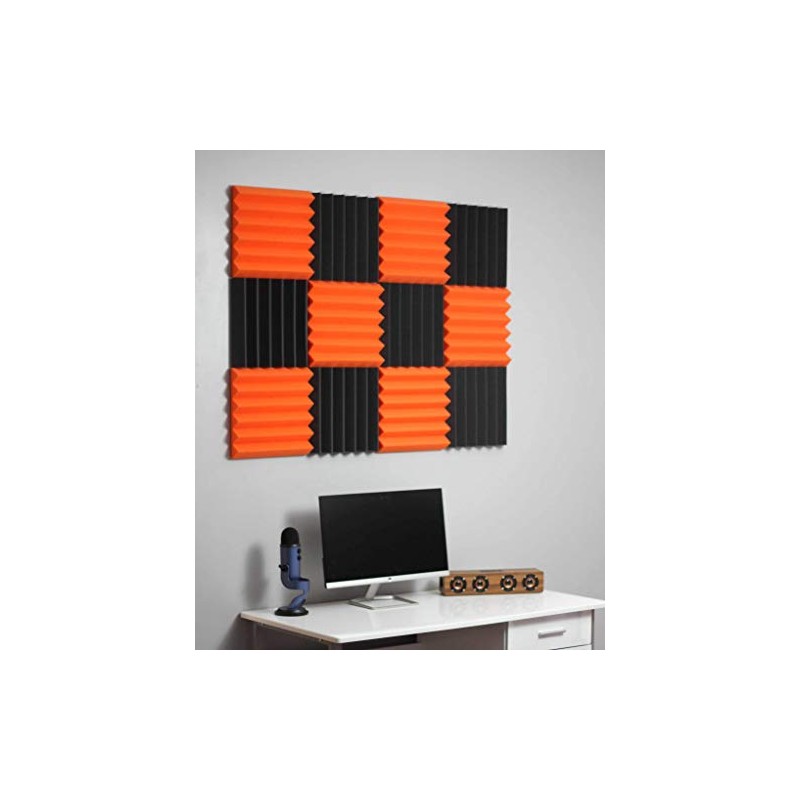 2x12x12 Orange Charcoal Acoustic Wedge Panels Soundproofing Studio Foam Tiles