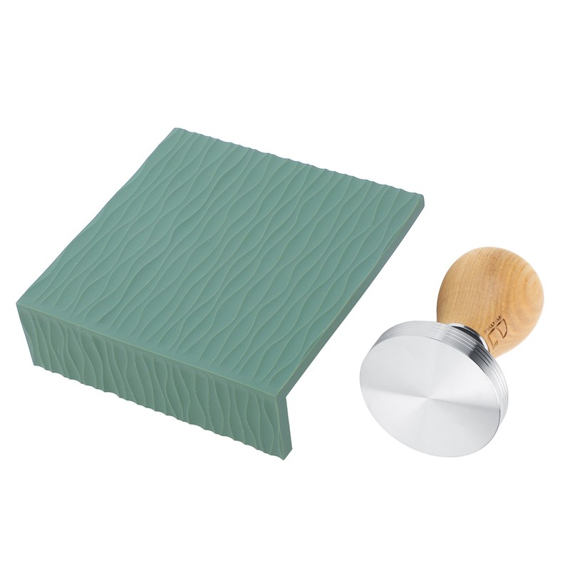 Coffee Tamper Set 58mm Beech Handle Coffee Hammer Embossed Tamping