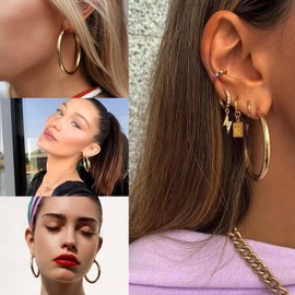 EPIRORA Chunky Gold Hoop Earrings for Women, 14K Gold Plated Lightweight Earrings with Sterling Silver Post, 5mm Thick Tube Hoops Earrings Jewelry Gift for Teen, 50mm