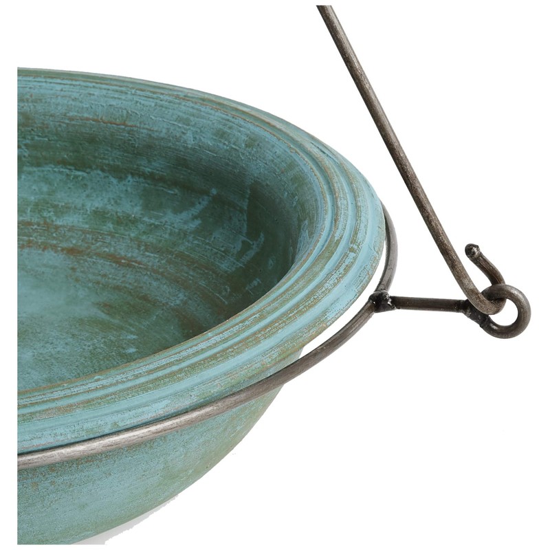 Ancient Graffiti Ceramic Teal Round Hanging Bird Bath