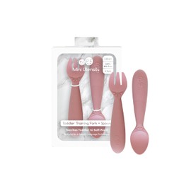 ezpz Mini Utensils (Fork & Spoon) - 100% BPA Free Fork and Spoon for Toddlers First Foods + Self-Feeding - Designed by a Pediatric Feeding Specialist - 12 Months+ (Blush)