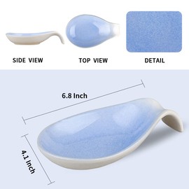 Nihow Ceramic Spoon Rest: 4 Inch Stable Utensil Rest - Heat Resistant Spoon Holder for Kitchen counter/Counter top/Stove Top - Dishwasher Safe - Elegant Blue & White (1 PC)