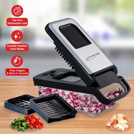 Brentwood Food Chopper and Vegetable Dicer with Storage Container and Stainless Steel Blades (Stainless Steel Black)