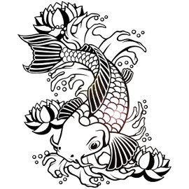 Vinyl Wall Decal Koi Japanese Fish Zen Water Lily Flowers Asian Style Meditation Stickers Large Decor (1283ig) (XL 45 in X 56 in)