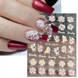 Flower Nail Art Sticker Decals 6 Sheets, 5D Embossed Nail Art Supplies Self-Adhesive Spring Summer Nail Art Decoration Colorful Flower Nail Stickers for Women Manicure Decoration