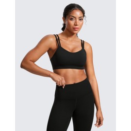 CRZ YOGA Softness Mold Butterluxe V Neck Sports Bras for Women - Workout Top Double Spaghetti Straps Wireless Yoga Clothes Black X-Small