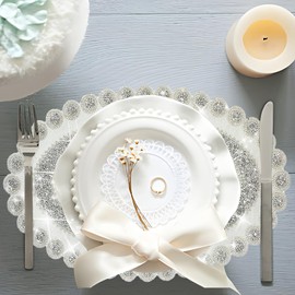 Sparkling Silver Diamond Placemats Bling Oval Place Mat Heat Elegant Table Decor for Weddings, Holidays, and Special Events (15x9 Inch)