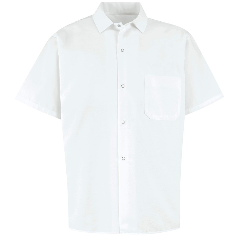 Chef Designs Mens Cook Work Utility Button Down Shirt, White,