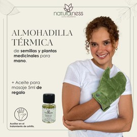 Naturalness - Compresa De Semillas Tipo Guante Auxiliar En Aliviar El Dolor En Manos Color Verde - Incluye Aceite Para Masaje de 5ml (Muestra gratis)