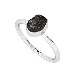 LUSTRE AND LIGHT Natural Raw/Rough Black Tourmaline Stackable Ring for Women in Sterling Silver, October Birthstone Jewelry Gifts for Her (Bezel-Set, US-4)