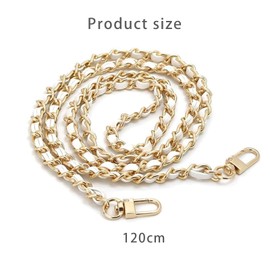 Lufdegim Bag Chain, Handbag Chain Metal Replacement Strap Chain 120 cm Chain Strap Shoulder Strap for Women Handbags Shoulder Strap Carry Strap Metal Chains Bag Accessory, Gold/white