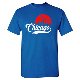 Chicago Skyline Men's Baseball Fan T-Shirt (Royal T-Shirt, M)
