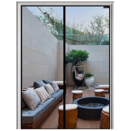 Homearda Magnetic Screen Door Fiberglass-2024 New Upgraded Magnets & Strengthen-Heavy Duty & Durable Mesh Curtain with Weights in Bottom-Full Frame Magic Seal-Hands Free-Screen is 39''X83''-Black
