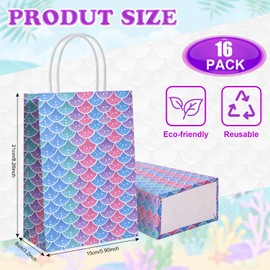 Yihurlm 32 Pcs Mermaid Goodie Bags,Mermaid Gift Bags with Handles,Ocean Themed Party Favor Bag Candy Treat Bag for Girls Birthday Party Decorations