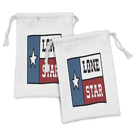 Ambesonne Texas Star Fabric Pouch Set of 2, Lone Star Flag United States of America Themed Patriotic Design, Small Drawstring Bag for Toiletries Masks and Favors, 9" x 6", Cobalt Blue Ruby White