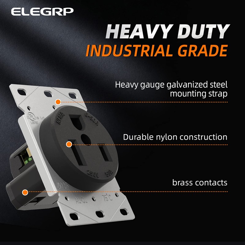 ELEGRP 50 Amps 250V Flush Mounting Power Outlet, NEMA 6-50R
