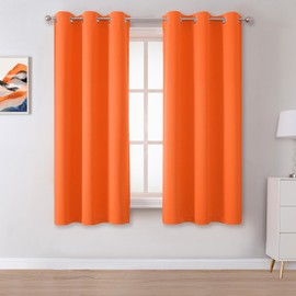 DUALIFE Summer Orange Curtains for Boys Bedroom 2 Panels Autumn Decor Darkening Thermal Insulated Blackout Curtain for Living Room W34 x L45 Inch Grommet Top