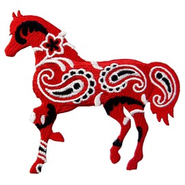 Bandana Paisley Red Horse Embroidered Badge Iron On Sew On Patch