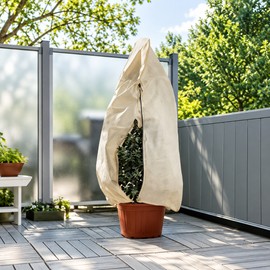 120x180cm Plant Frost Protection Cover – Non-Woven Drawstring Winter Cover for Trees & Shrubs, White or Beige