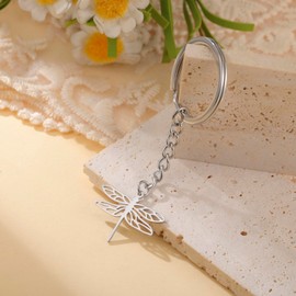 kkjoy Dragonfly Keyring Stainless Steel Flying Elves Pendant Key Ring Handbag Accessories Jewellery for Women Men, silver