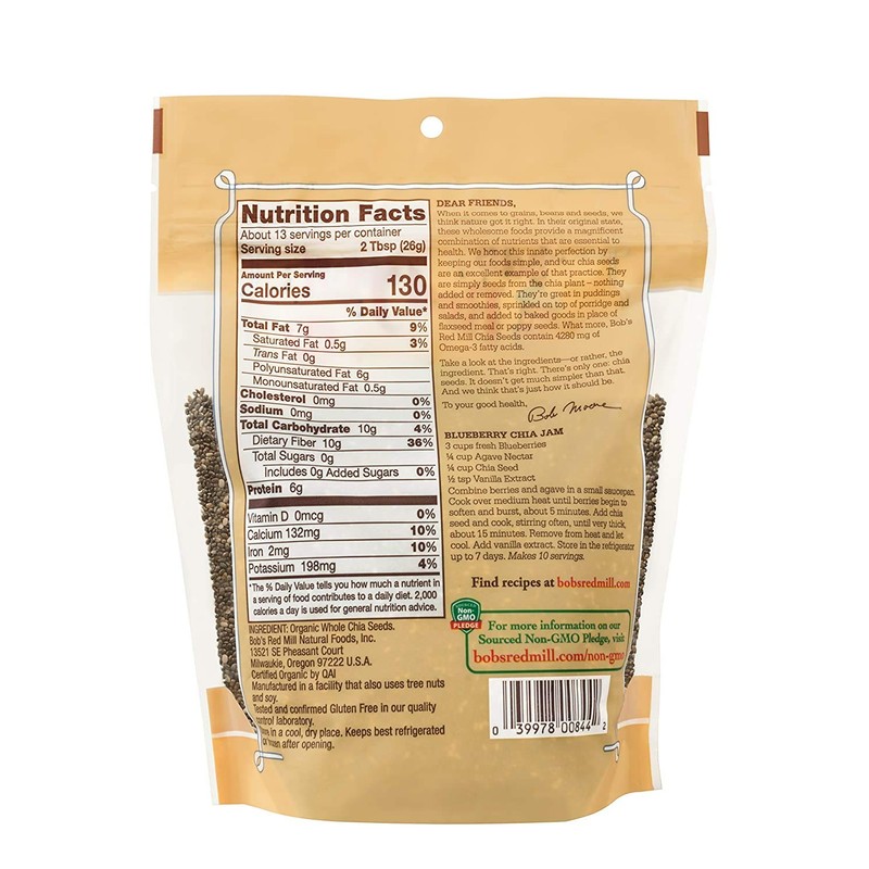 Bob's Red Mill Resealable Organic Chia Seeds 12 Ounce (Pack