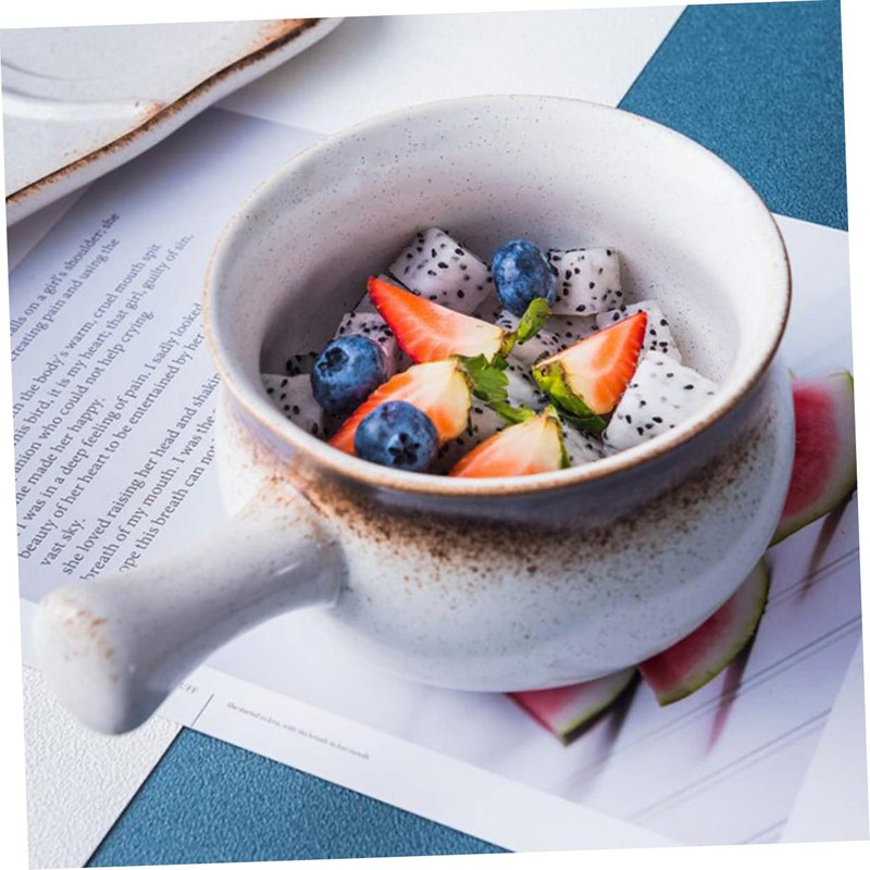 FUNOMOCYA Fashionable Ceramic Bowl Handle Salad Bowl for Kitchen Restaurant