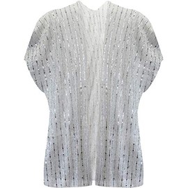 Luxury Divas Silver Sheer Womens Kimono Beach Cover Up with Sequin Trim