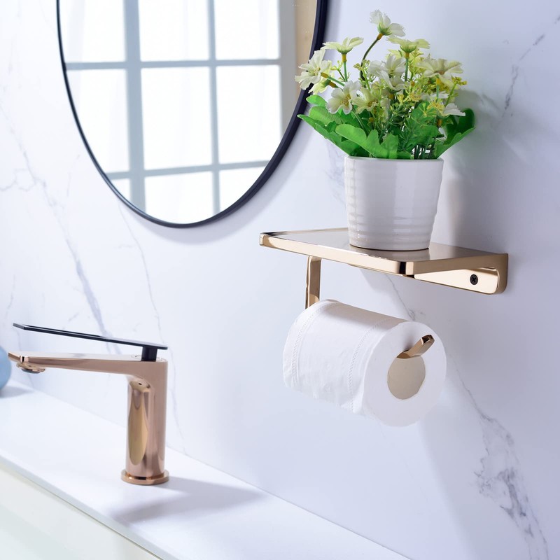 TRUSTMI Toilet Paper Holder with Phone Shelf, Bathroom Accessories Tissue