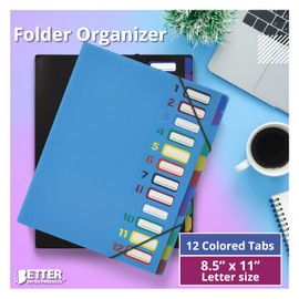 Better Office Products - Carpeta expandible de 24 bolsillos transparentes con 12 pestañas de colores, tamaño carta, capacidad para 300 hojas, organizador de archivos de proyecto, índice numerado en la
