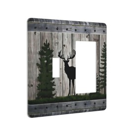LuHuoLu Decorative Outlet Covers Rustic Deer Elk Forest Grey Wood Board 2 Gang 1 Gang Wall Plate Cover Single Toggle Rocker Combo Light Switch Cover Plate Face Plate