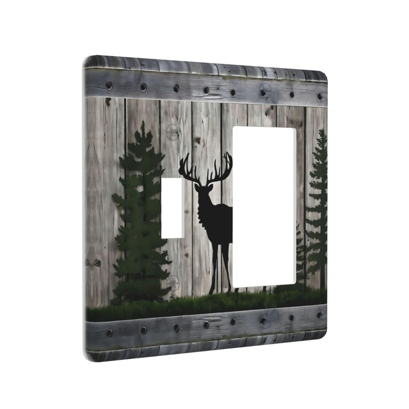 LuHuoLu Decorative Outlet Covers Rustic Deer Elk Forest Grey Wood
