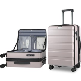 KROSER Carry On Luggage with Spinner Wheels & Built-in TSA Lock, Expandable Top Loading Hard Shell Suitcase Large Capacity Durable Rolling Luggage with USB Port, Carry-On 20-Inch, Matte Purple/Pink