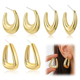 IKOPFLN 3 Pairs of Hoop Earrings for Women, Hypoallergenic Hoop Earrings, Acrylic Earrings, Gold for Women, Girls, AB