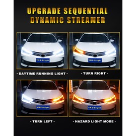 YM E-Bright Sequential Turn Signal Blinker Indicator DRL Led Strip Lights for Cars SUV Motorcycle Waterproof Flexible Exterior Dual Color White Amber Flowing Switchback 12inch/30CM