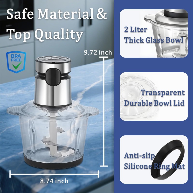 Electric Food Processor, 500W Vegetable Chopper Meat Grinder with 8cups/2L