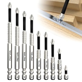 9Pcs High-Magnetic Screwdriver Drill Bit Set, Hochmagnetisches Schraubendreher-Bohrer-Set, Schlagzähigkeit, Anti-Rutsch Phillips Bits für Elektrobohrer (25 50 65 70 75 90 100 120 150 mm)