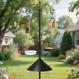ERYTLLY Bird Feeders Bird Feeding Station Kit Bird Feeding Pole Wild Bird Feeder Hanging Kit with Squirrel Guard Baffle Suet Cage Tube Bird Feeder Planter Hanger Multi Feeder for Attracting Wild Birds