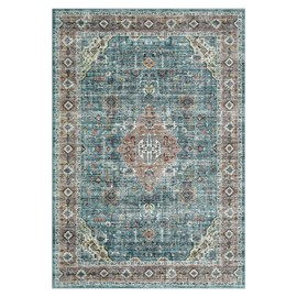 IMINROME Area Rug Living Room Rugs 8x10 Rug Oriental Vintage Floor Cover Soft Non Slip Bedroom Rug Traditional Distressed Carpet Mat Foldable Thin Accent Rug Boho Rug for Dining Room, Green