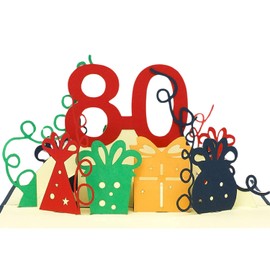 LINPOPUP® 3D Pop-Up Karte 80 Geburtstag, Geburtstagskarte mit Umschlag, Happy Birthday - Gutscheinkarte zum Geburtstag, Geschenk für Freund, Mann, Opa 80 Zahl blau, N209
