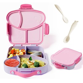 Kids Bento Lunch Box, Toast Shaped 4-Compartment 31OZ Container with Sauce Cup & Utensils (Ages 3+) Leak-Proof, Drop-Proof, Dishwasher Safe | BPA-Free Reusable Lunch Box for School, Travel | Pink