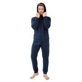 DAVID ARCHY Men's Pajama Sets Fleece Hooded Pajamas Soft & Warm Long Sleeve Top & Bottoms Sweatshirts Mens Pjs Sets with Pockets(XL,Navy Blue)