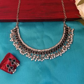 Efulgenz Conjunto de gargantilla, collar y pendientes de gota de perlas oxidadas, estilo bohemio, vintage, estilo antiguo, para mujeres y niñas, Cobre, no conocido,