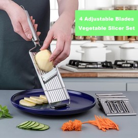 Suuker 4 in 1 Vegetable Cutter with Cheese Grater, Carrot Grater, Cabbage Shredder, Stainless Steel Mandoline Slicer for Kitchen